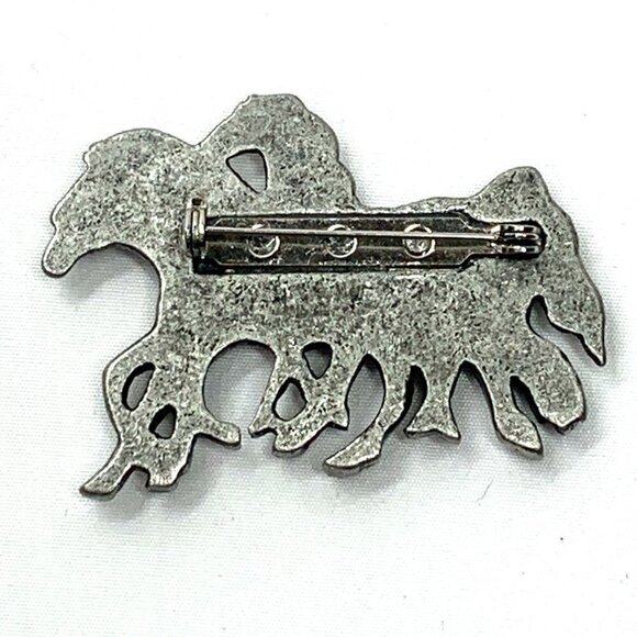 Pewter Pin Featuring A Trio of Galloping Horses 2"W x 1"H - Picture 2 of 4